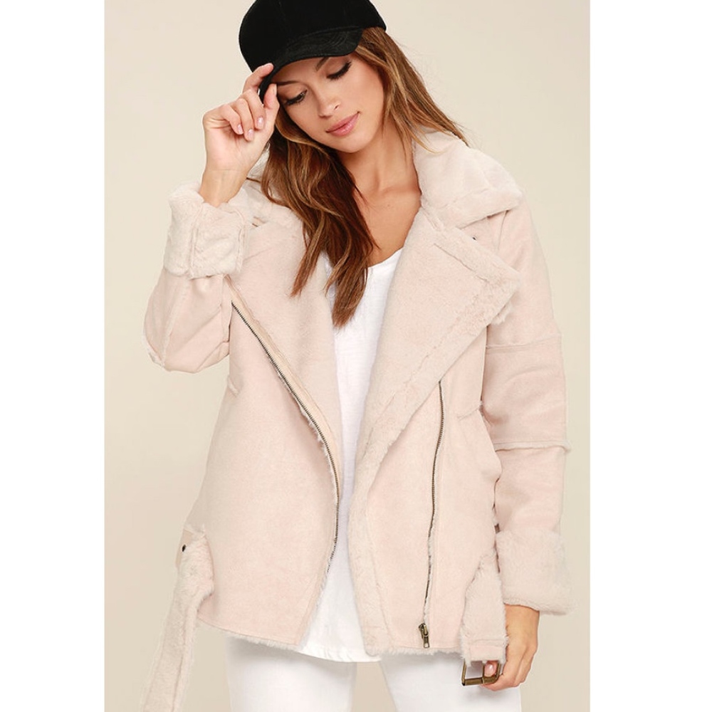 NWOT! J.O.A Biker Jacket Blush Pink Faux Shearling